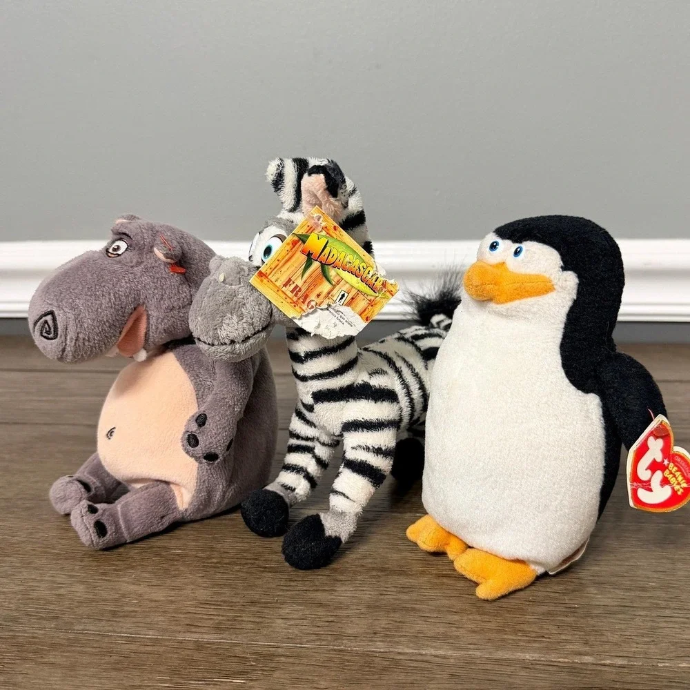 Madagascar Escape 2 Africa Ty Beanie Babies Plush Bundle Skipper Marty Gloria